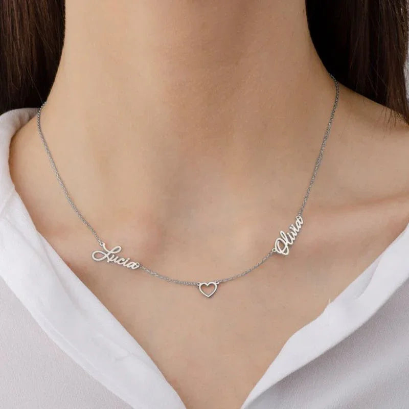 Personalized Double Name Necklace – Fashion Heart Design