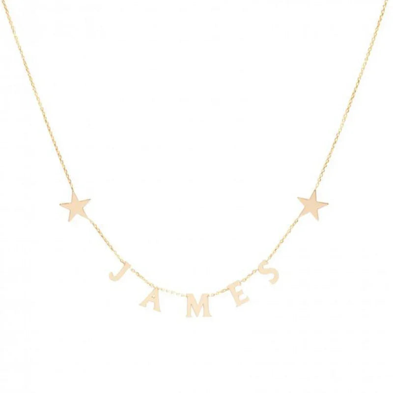 Minimalist Personalized Letter Name Necklace with Star Accents