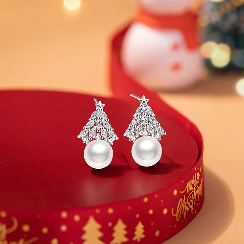Radiant Grace Christmas Tree Pearl Earrings