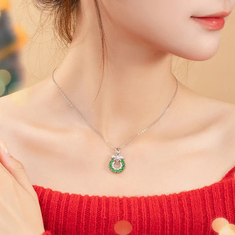 Christmas Bell Jade Wreath Necklace