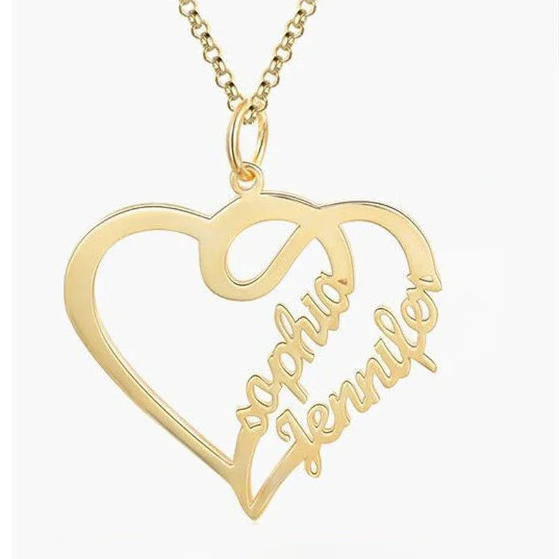 Double Name with Heart Personalized Custom Love Necklace