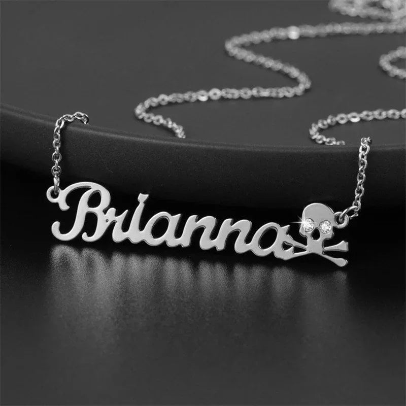 Edgy Personalized Skull Name Necklace