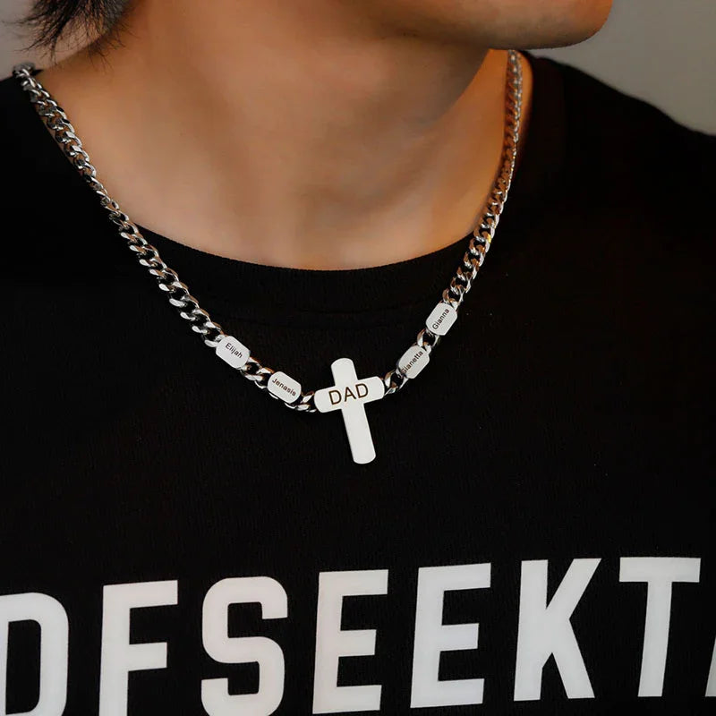 Personalized Father’s Day Cross Name Necklace for Men