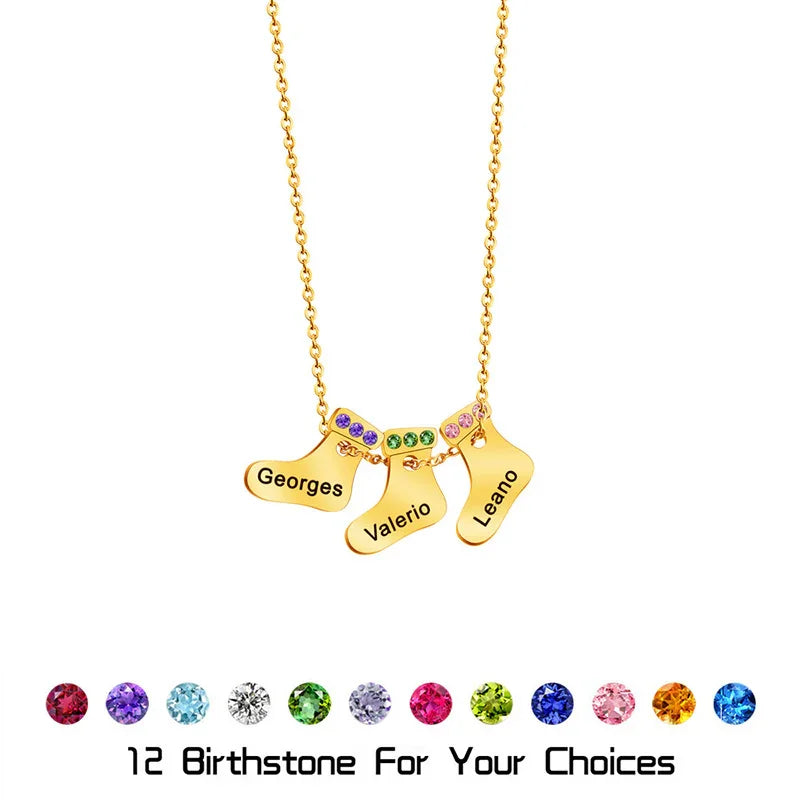 Personalized Christmas Stocking Birthstone Necklace
