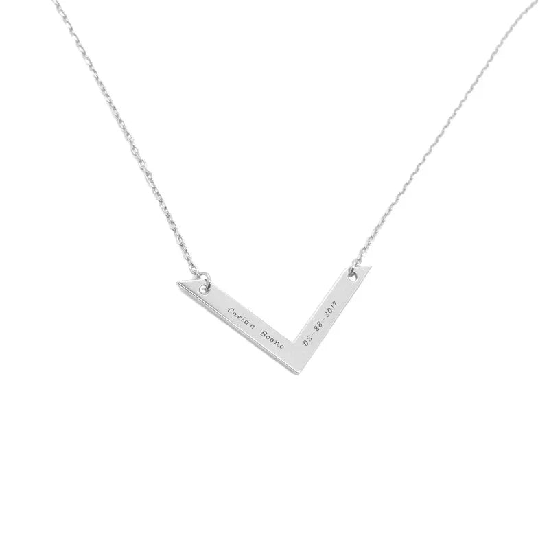 Personalized Name Necklace with Engraved V Bar