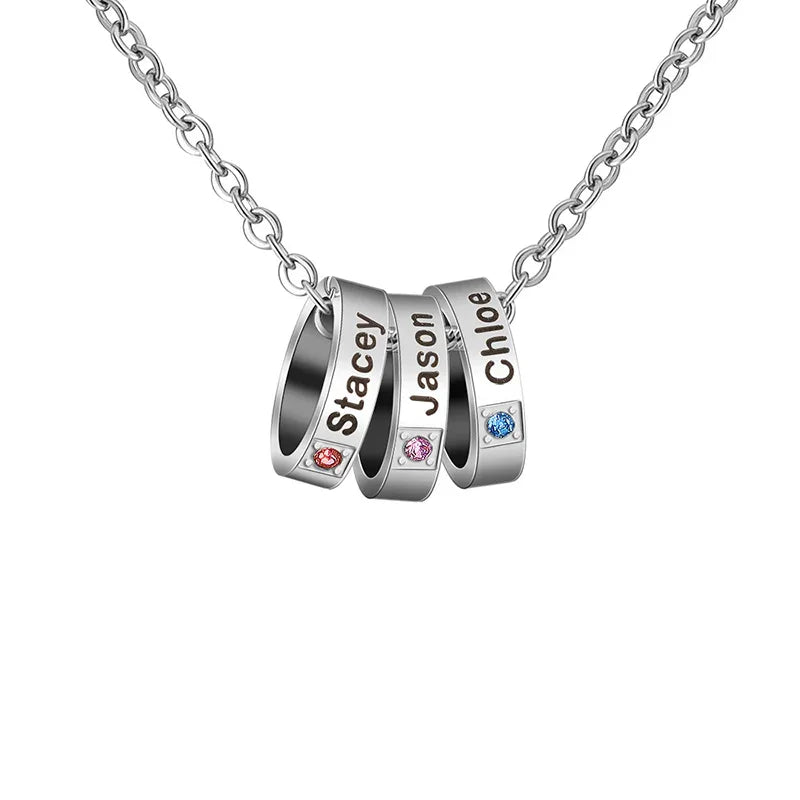 Personalized Name Circle Pendant Necklace with Birthstones