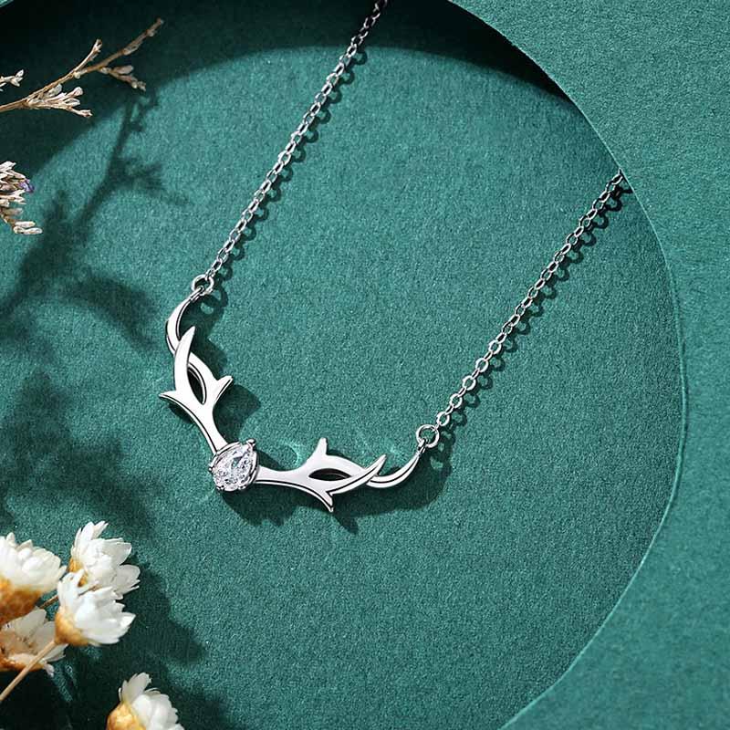 Christmas Reindeer Antler Silver Necklace
