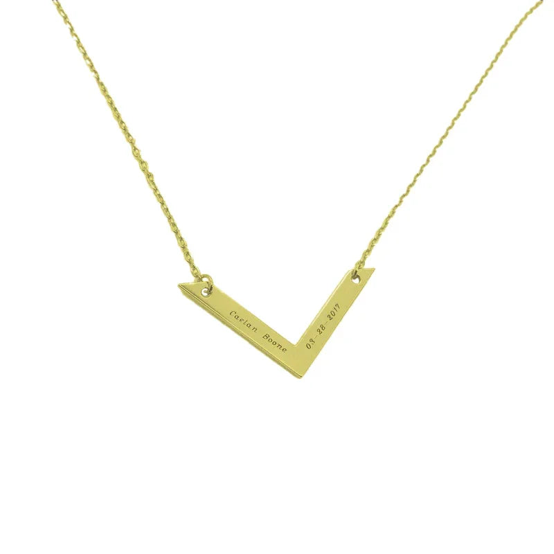 Personalized Name Necklace with Engraved V Bar