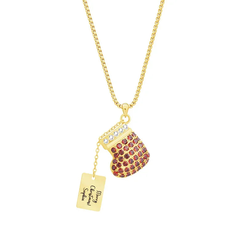 Elegant Personalized Christmas Stocking Birthstone Necklace