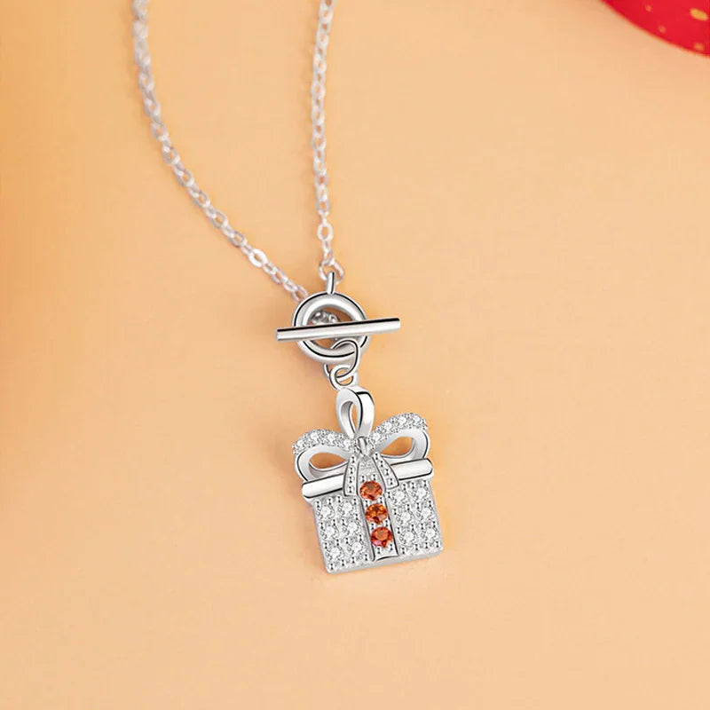 Christmas Gift Box Zircon Silver Necklace