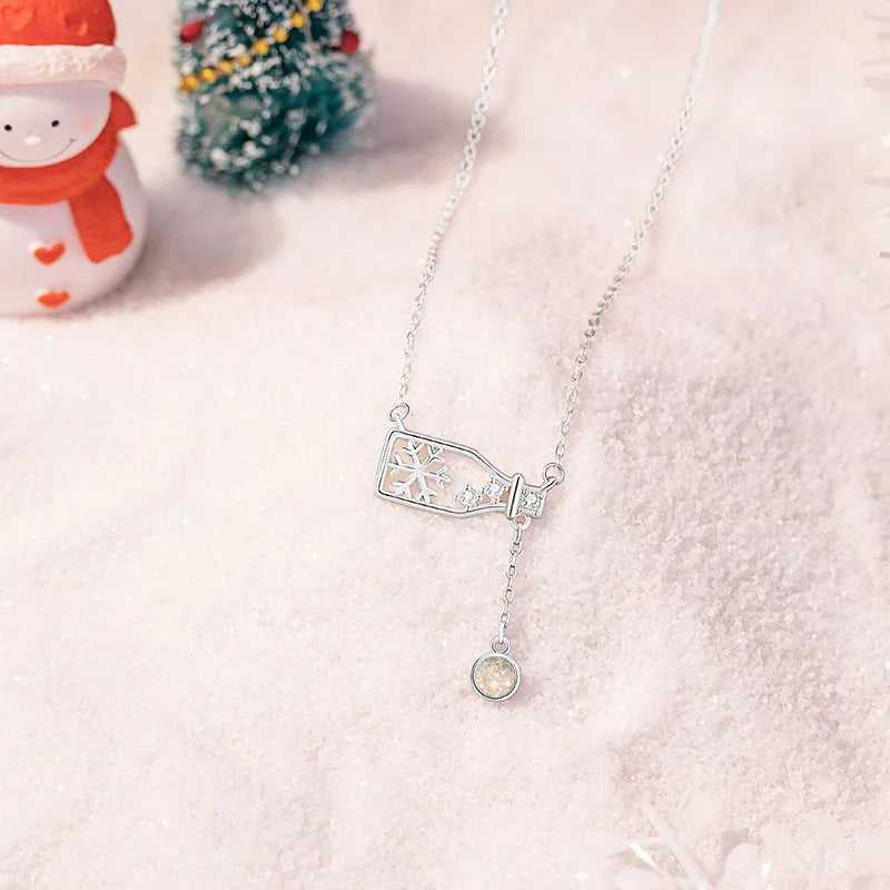 Christmas Snowflake Bottle Necklace