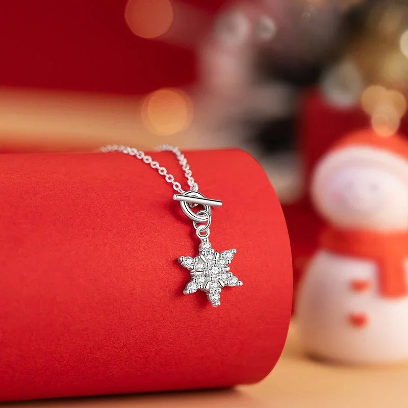 Christmas Snowflake Star Zircon Pendant Necklace