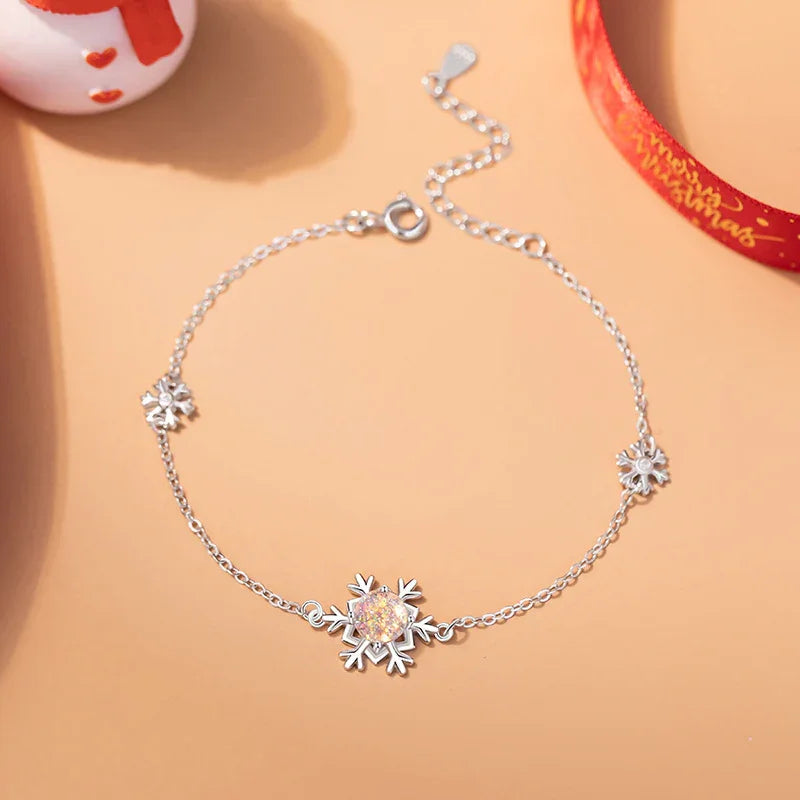 Christmas Snowflake Sparkling Zircon Silver Bracelet