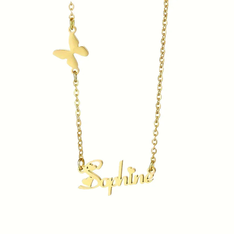 Elegant Heart & Butterfly Personalized Name Necklace
