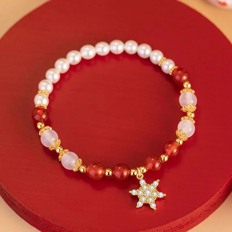 Winter Elegance Christmas Pearl Snowflake Bracelet