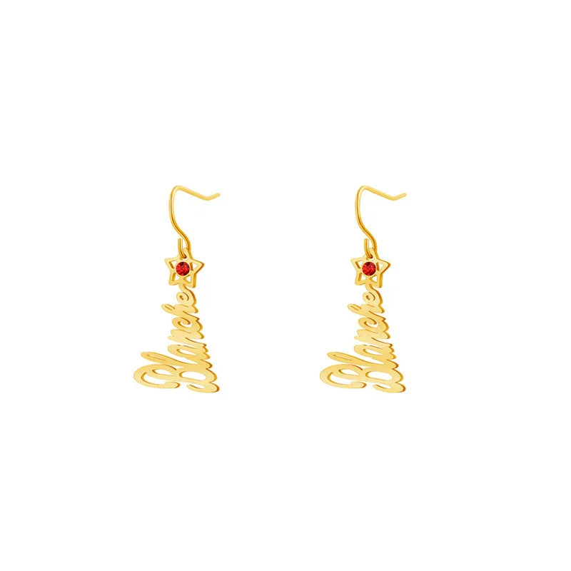 Personalized Christmas Birthstone Name Earrings