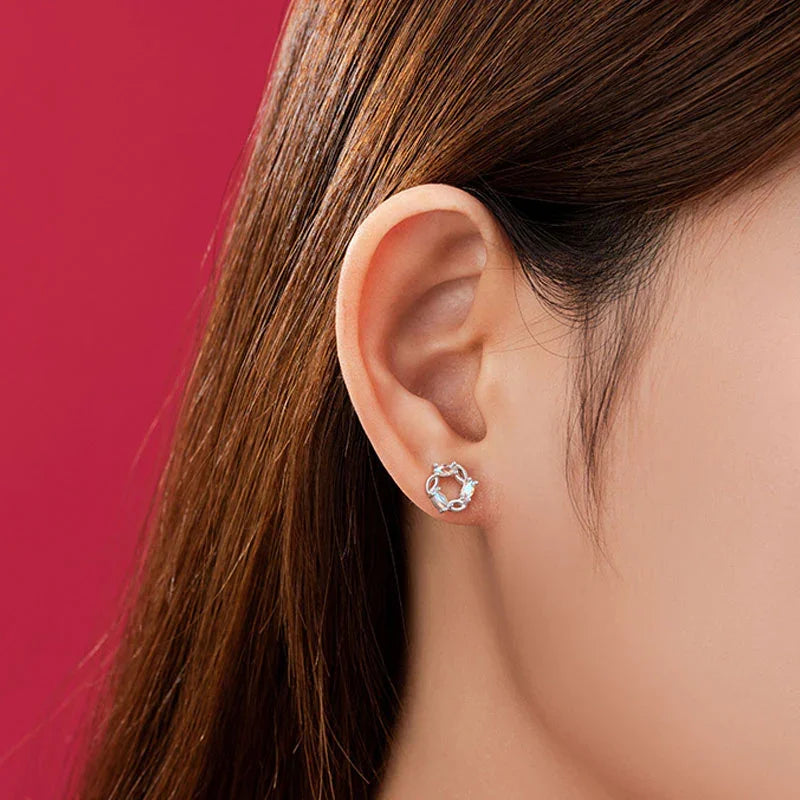 Christmas Zircon Wreath Silver Earrings