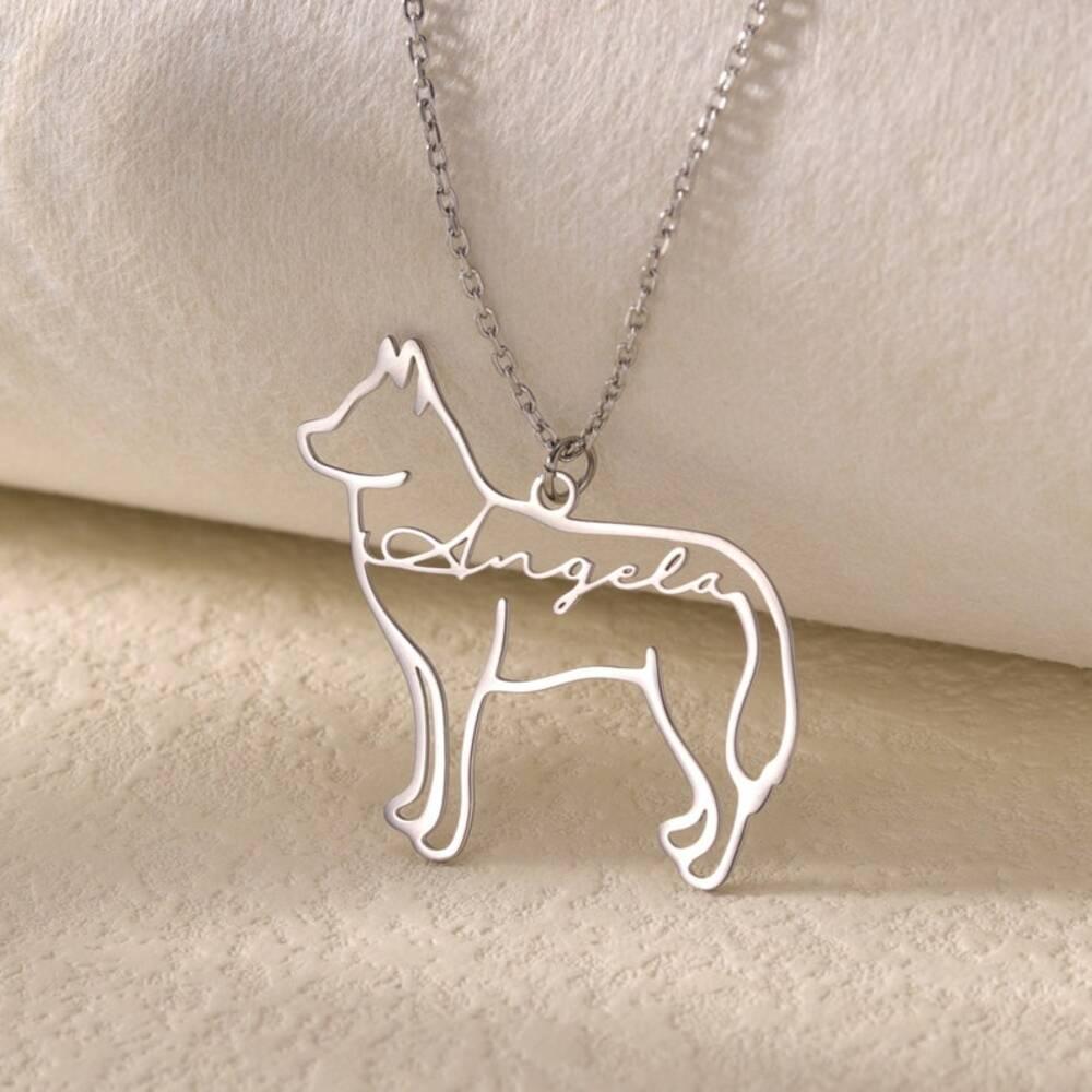 Custom Dog Outline Name Necklace | Personalised Wire Silhouette Pendant