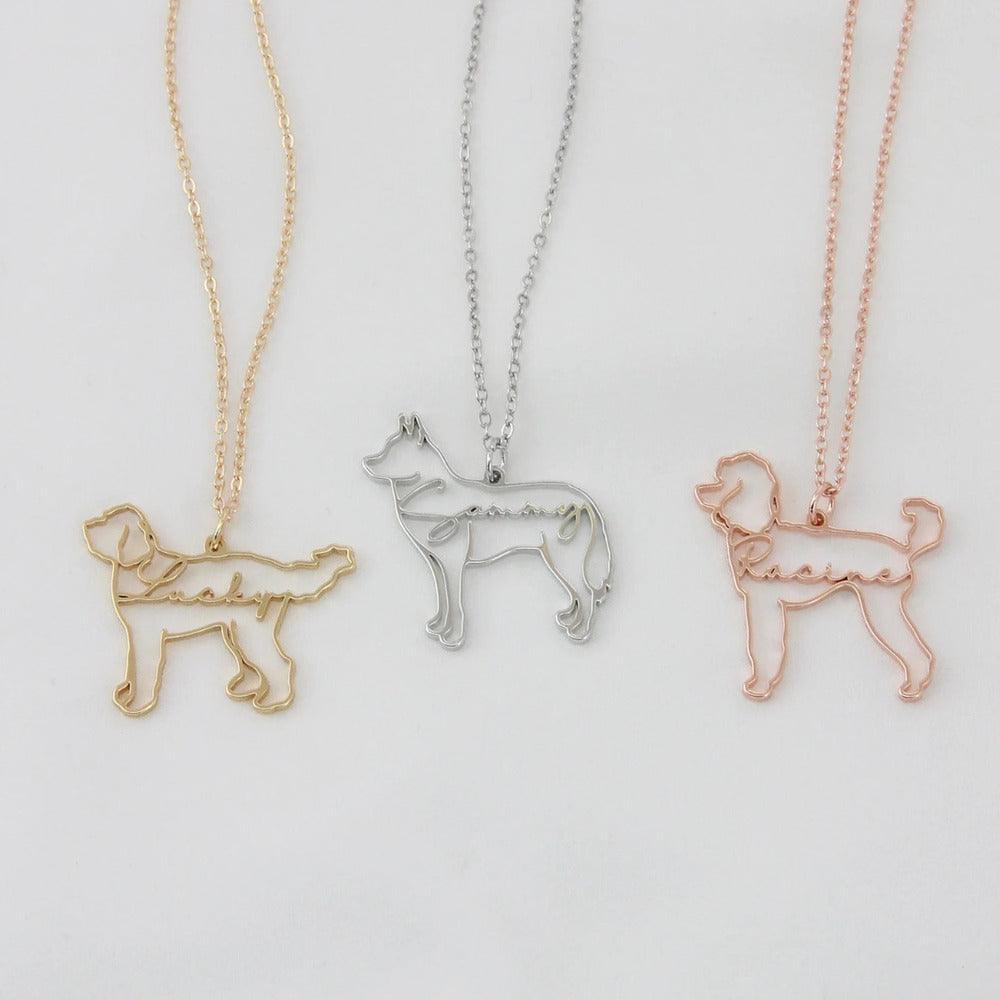 Custom Dog Outline Name Necklace | Personalised Wire Silhouette Pendant