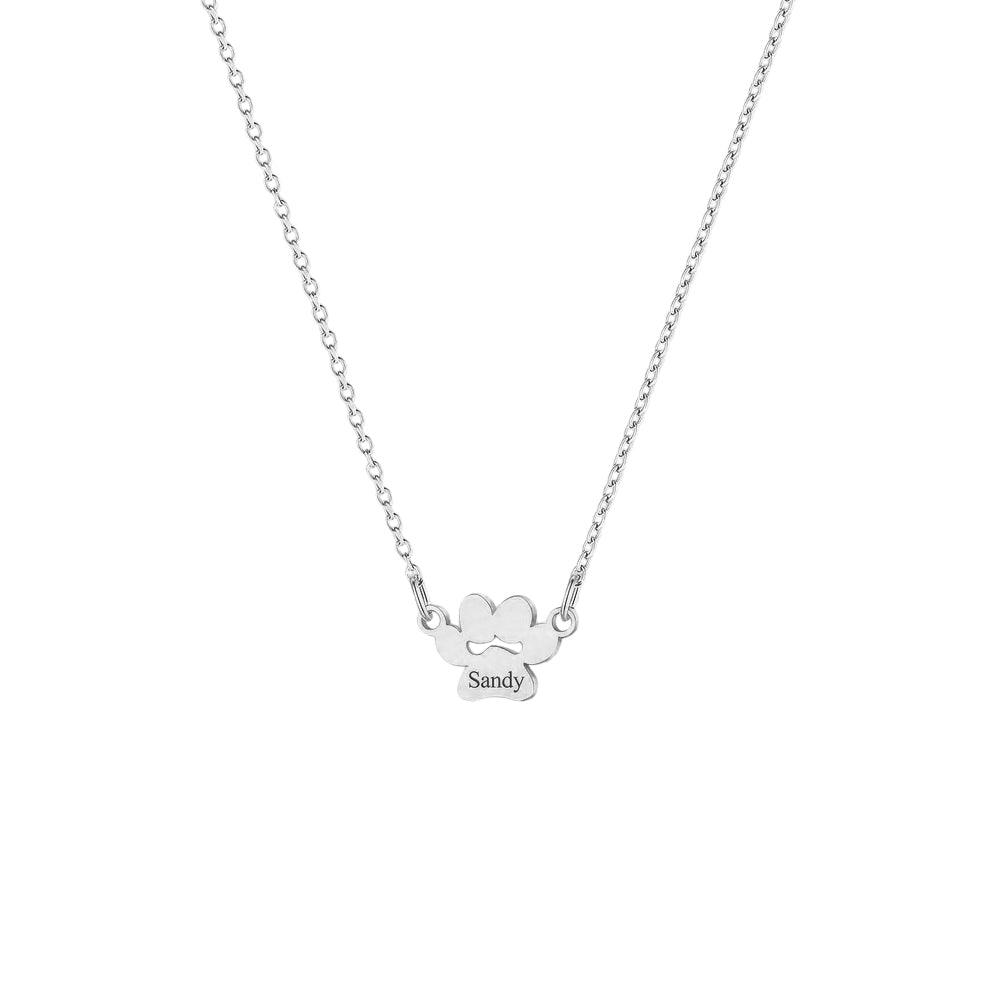 Custom Engraved Paw Print Necklace | Personalised Pet Name Pendant