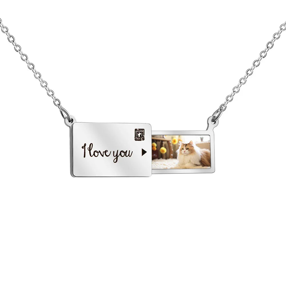 Custom Photo Engraved Pet Portrait Necklace - Personalized Keepsake Jewelry