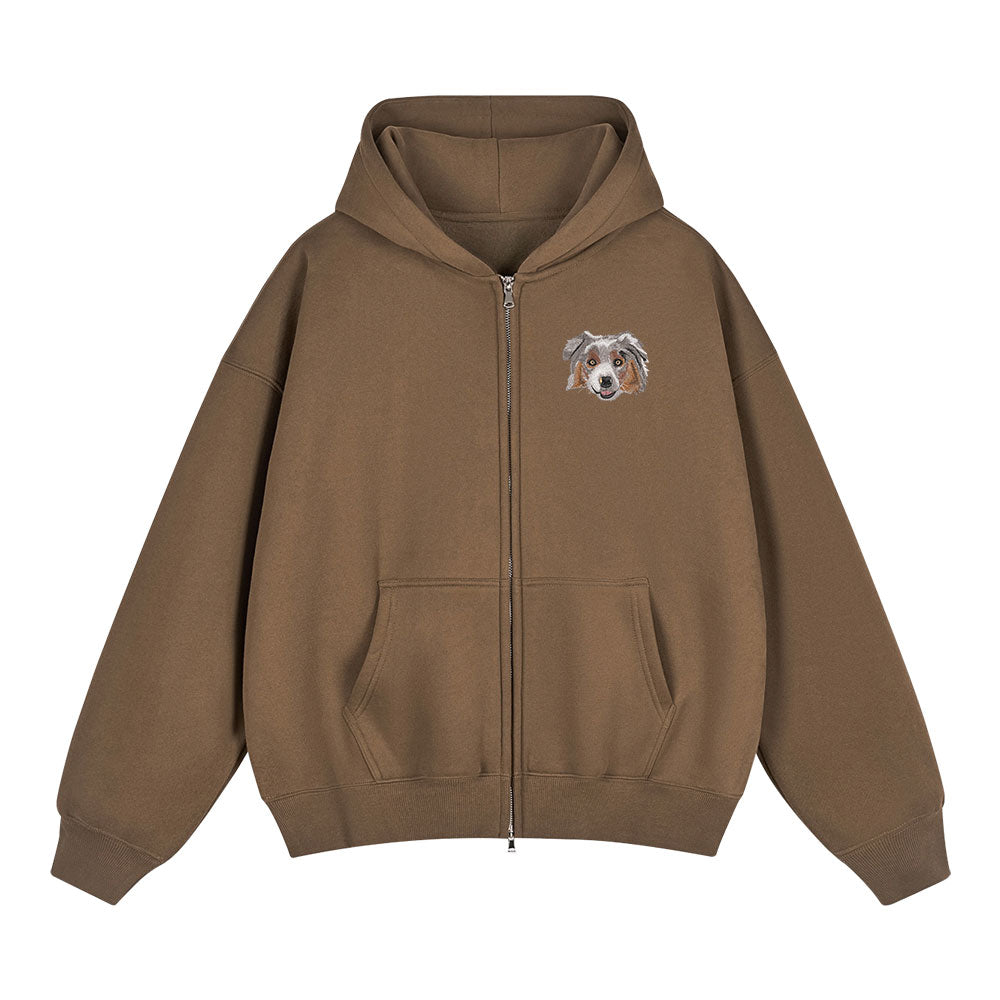 Custom Pet Embroidered Zip-Up Hoodie