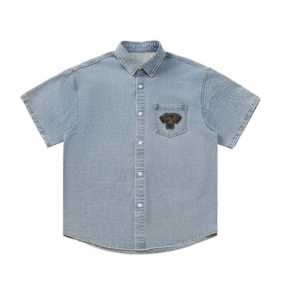 Custom Pet Embroidered Short Sleeved Denim Shirt