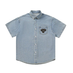 Custom Pet Embroidered Short Sleeved Denim Shirt