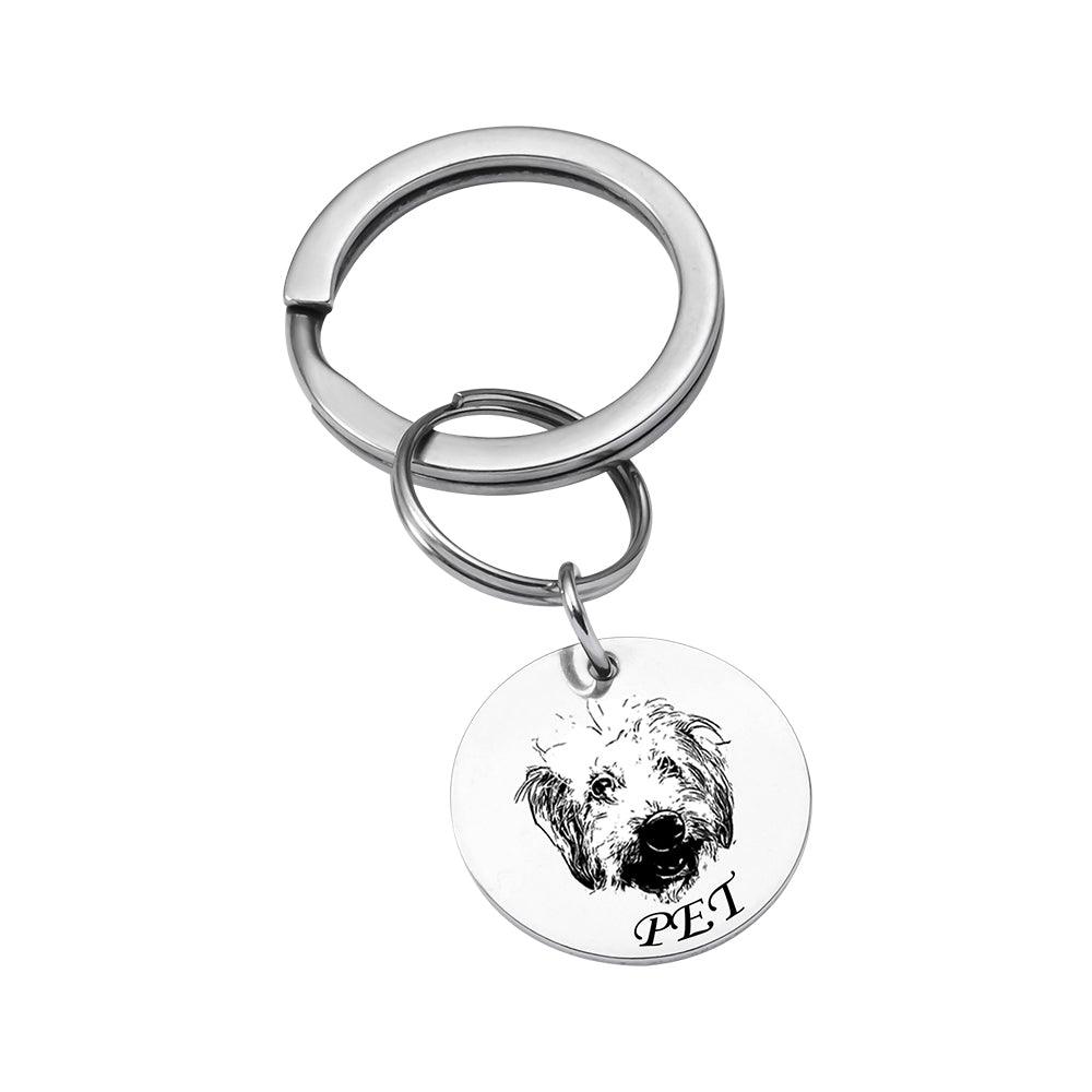 Custom Engraved Pet Keychain | Personalised Dog & Cat Portrait Gift