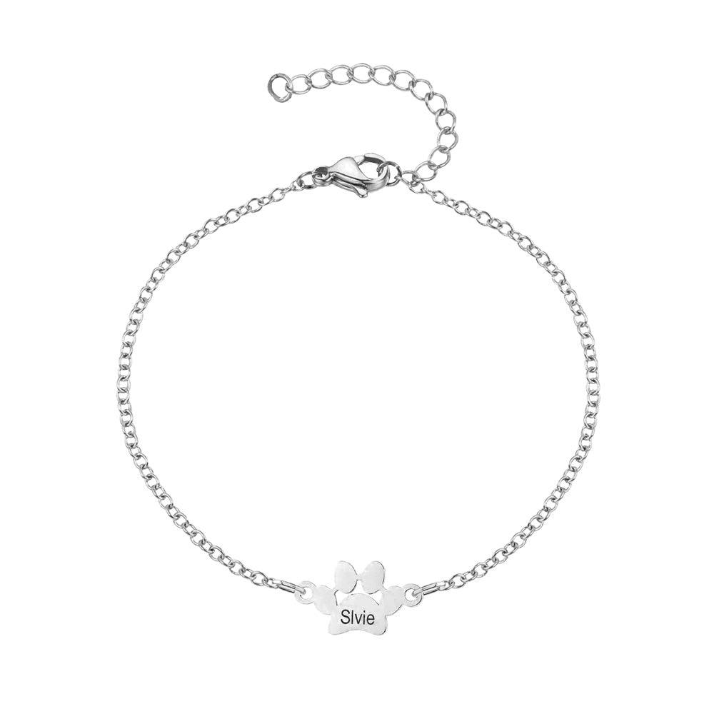 Custom Engraved Paw Print Bracelet | Personalised Pet Memory Jewellery