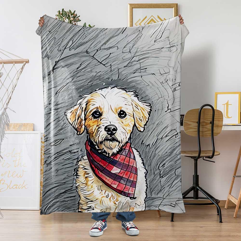 Custom Color Sketch Pet Portrait Blanket