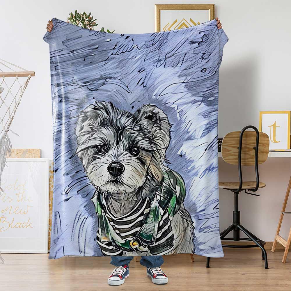 Custom Color Sketch Pet Portrait Blanket