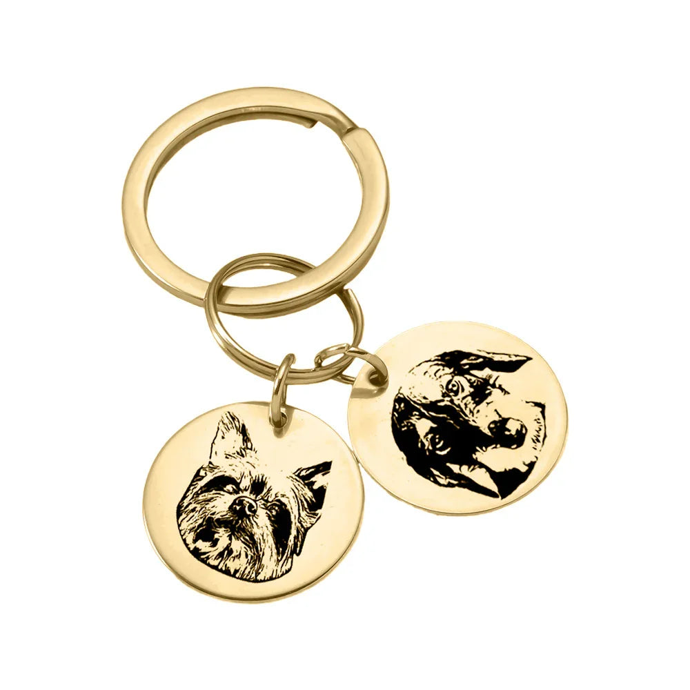 Custom Engraved Pet Keychain | Personalised Dog & Cat Portrait Gift