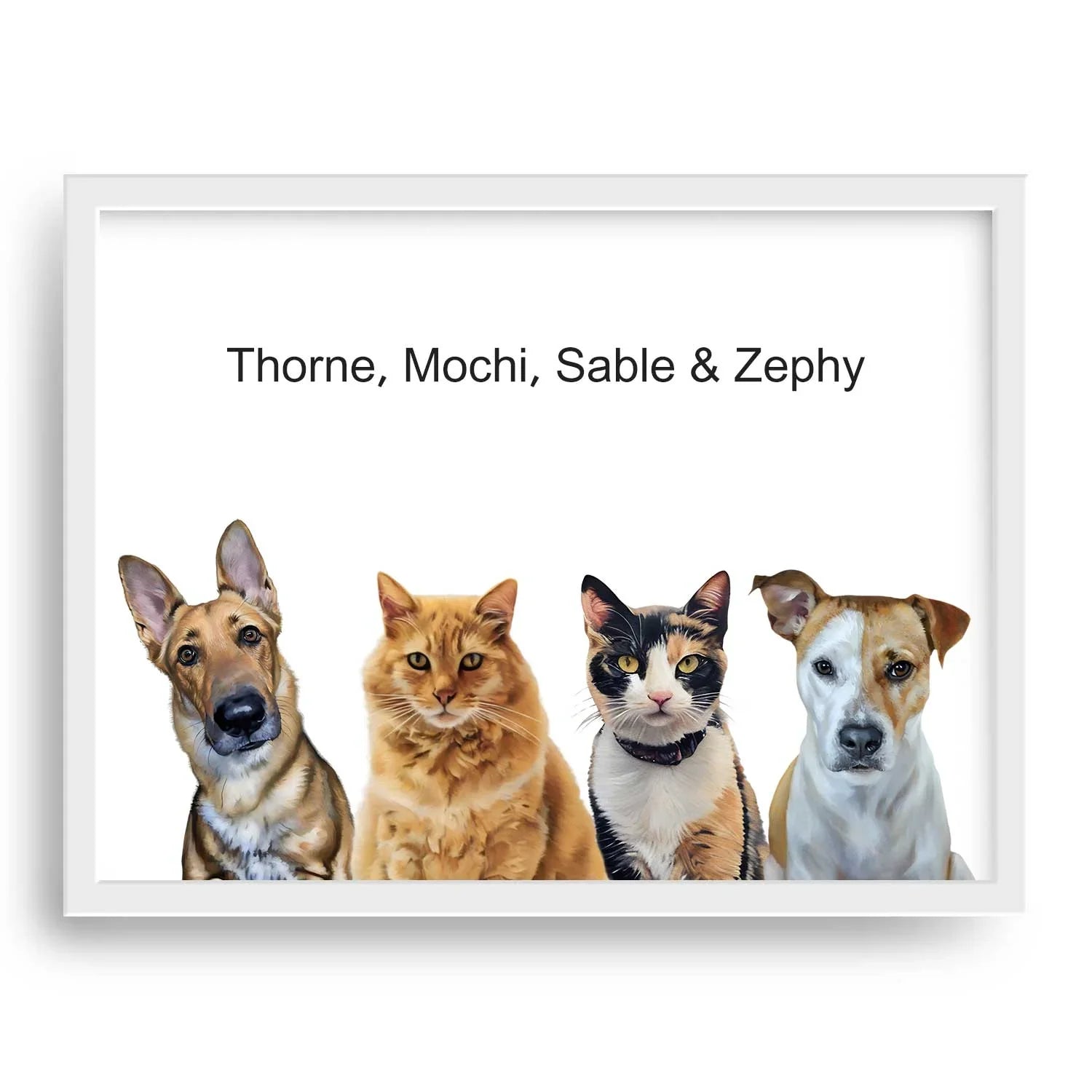 Custom Modern Pet Portrait – Four Pets