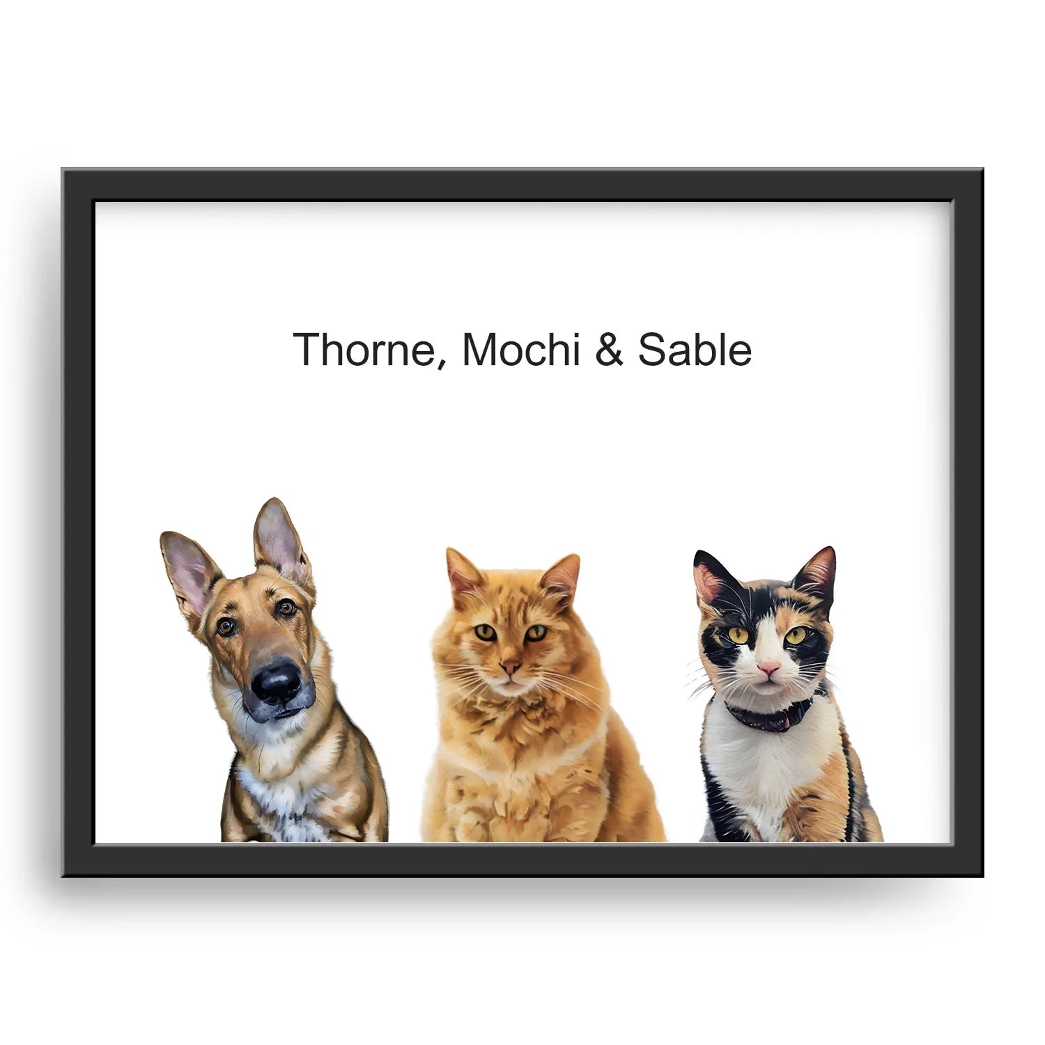 Custom Modern Pet Portrait – Three Pets