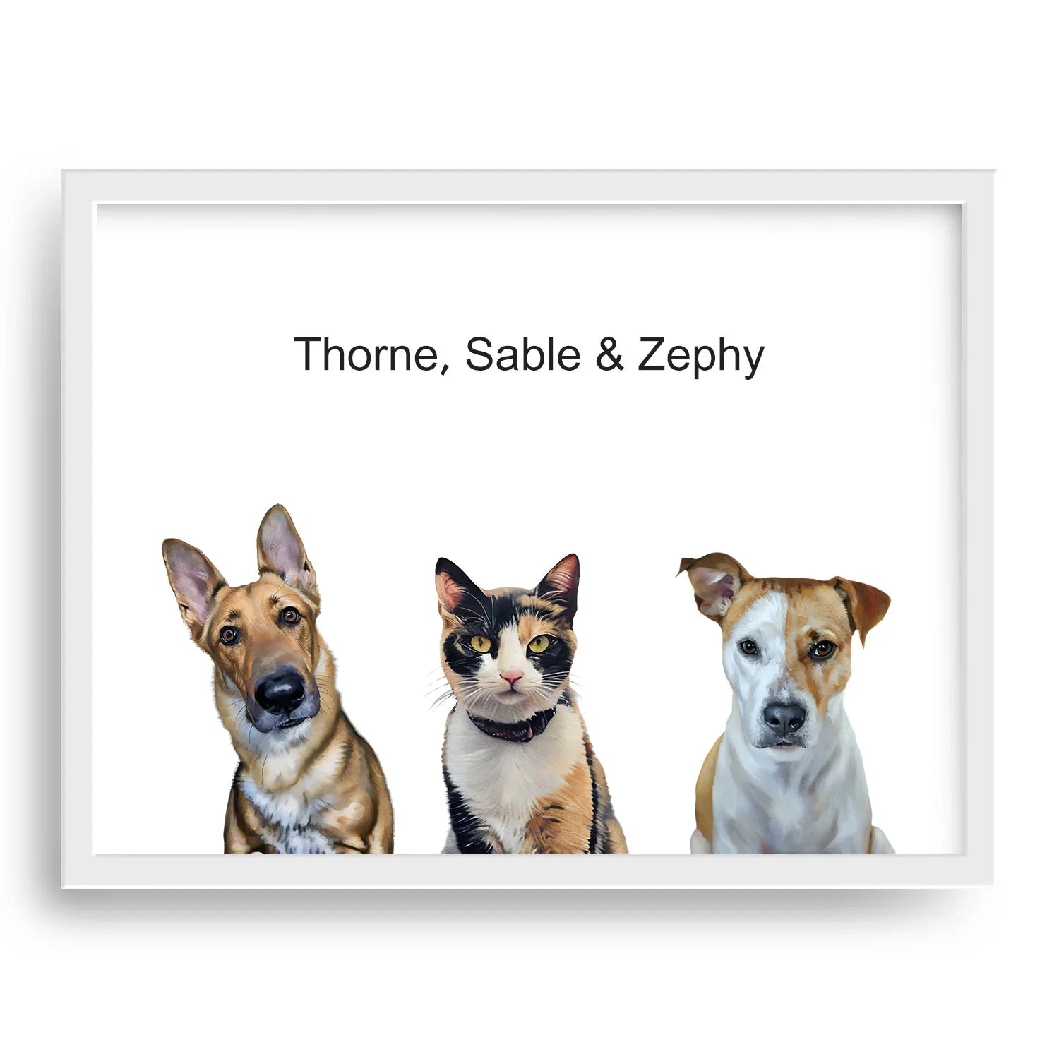 Custom Modern Pet Portrait – Three Pets