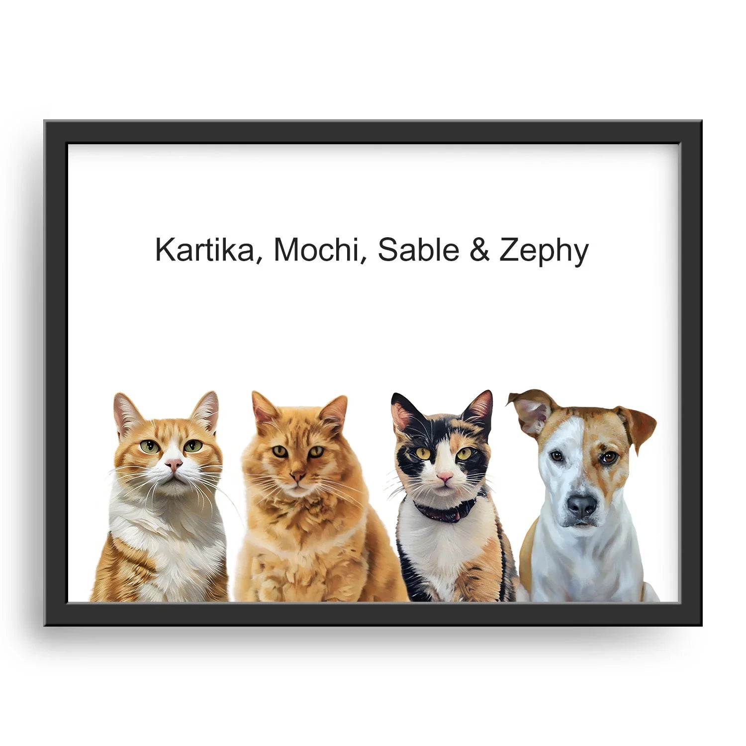 Custom Modern Pet Portrait – Four Pets