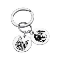 Custom Engraved Pet Keychain | Personalised Dog & Cat Portrait Gift