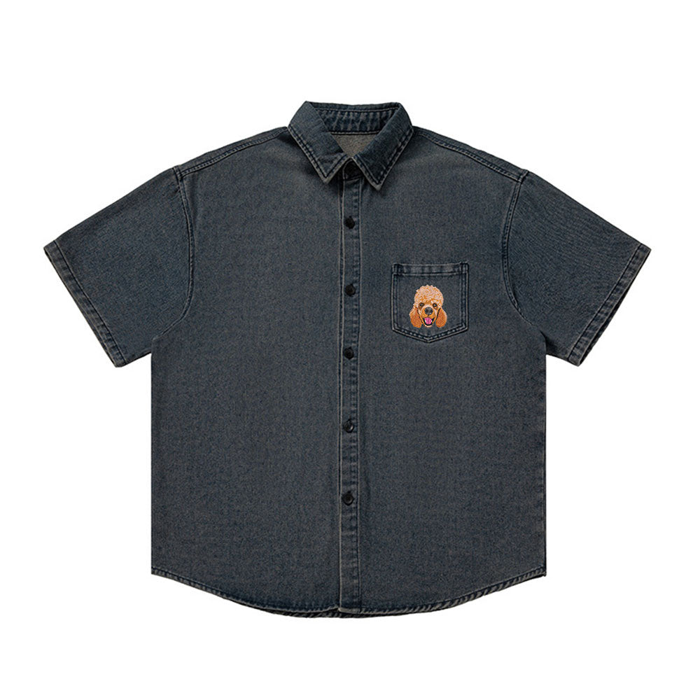 Custom Pet Embroidered Short Sleeved Denim Shirt