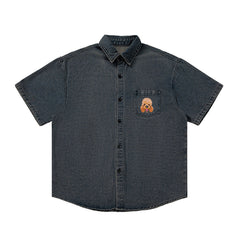 Custom Pet Embroidered Short Sleeved Denim Shirt