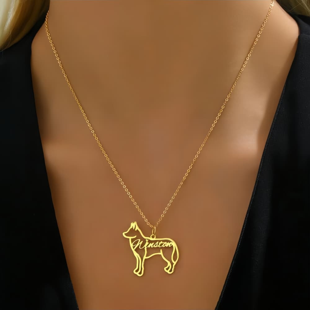 Custom Dog Outline Name Necklace | Personalised Wire Silhouette Pendant