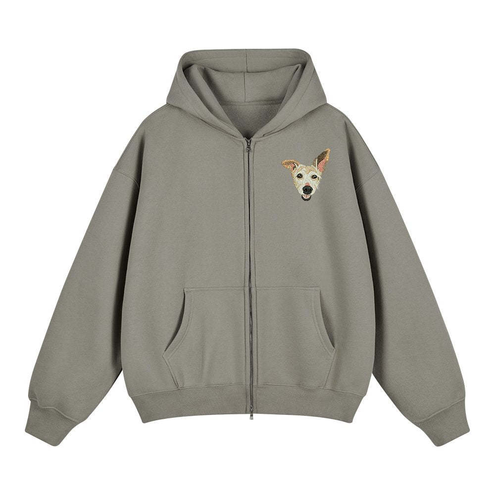 Custom Pet Embroidered Zip-Up Hoodie
