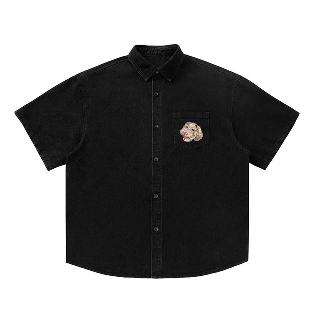 Custom Pet Embroidered Short Sleeved Denim Shirt