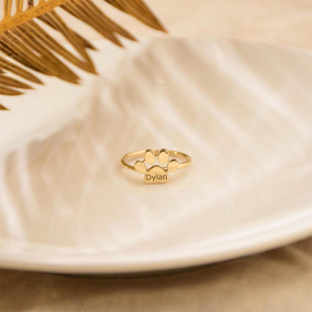 Custom Engraved Paw Print Ring | Personalised Pet Name Jewellery