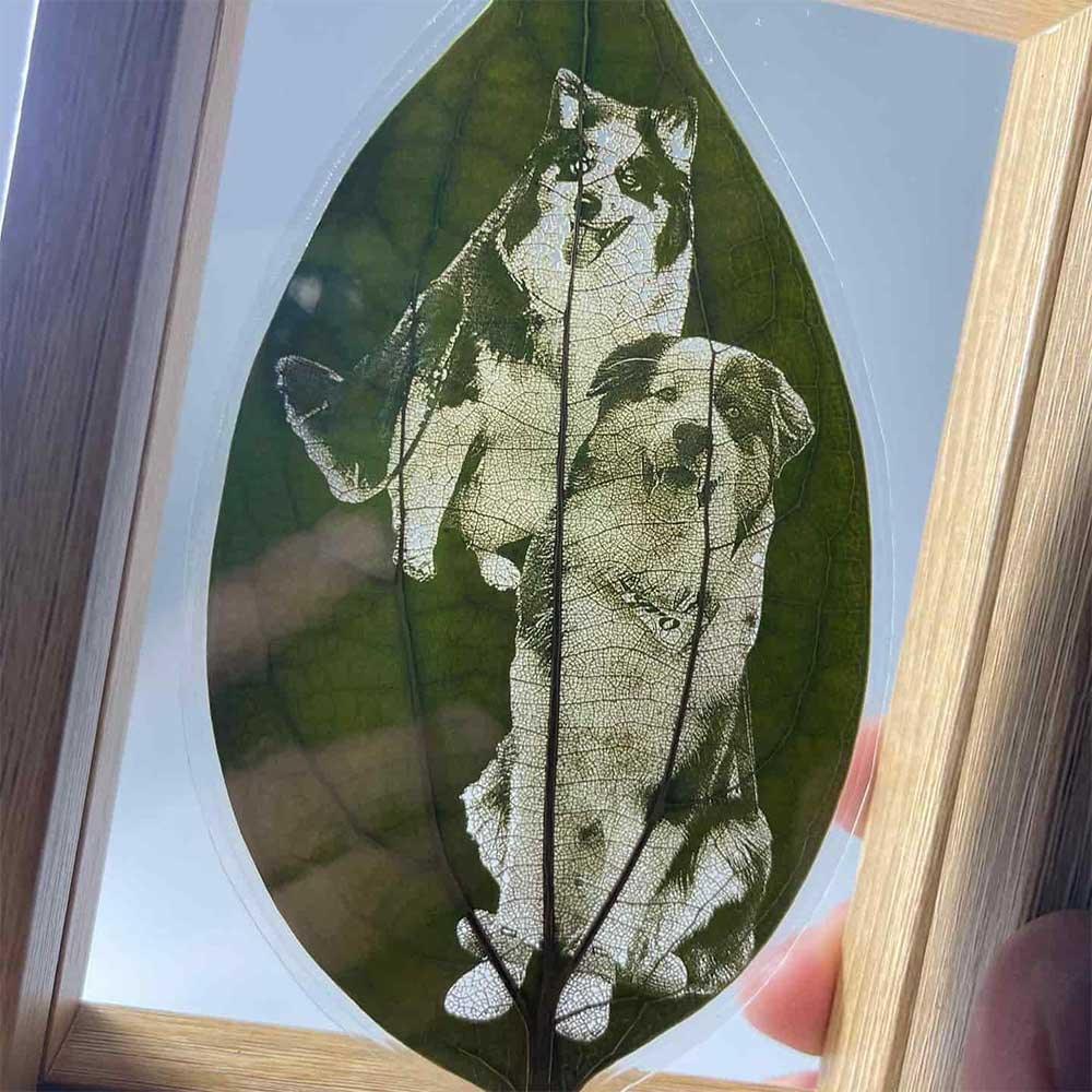 Custom Pet Leaf Carving – Handcrafted Portrait on a Real Leaf