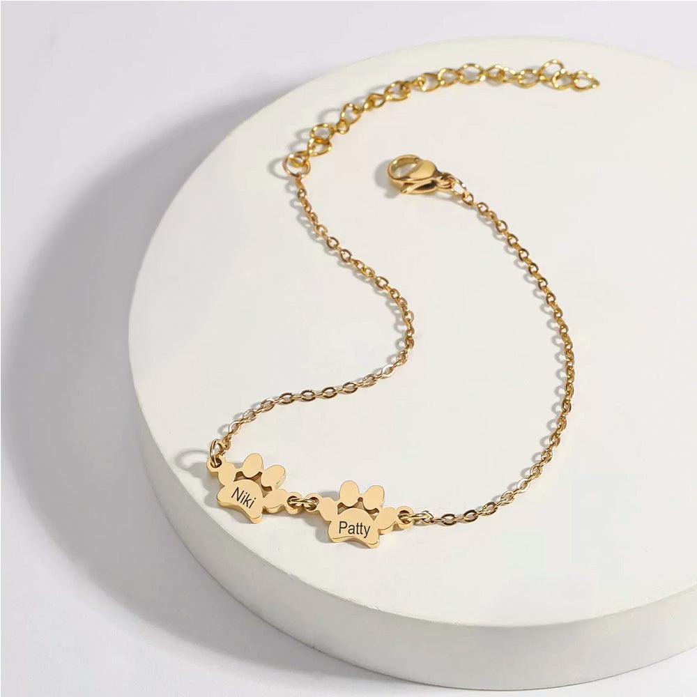 Custom Engraved Paw Print Bracelet | Personalised Pet Memory Jewellery