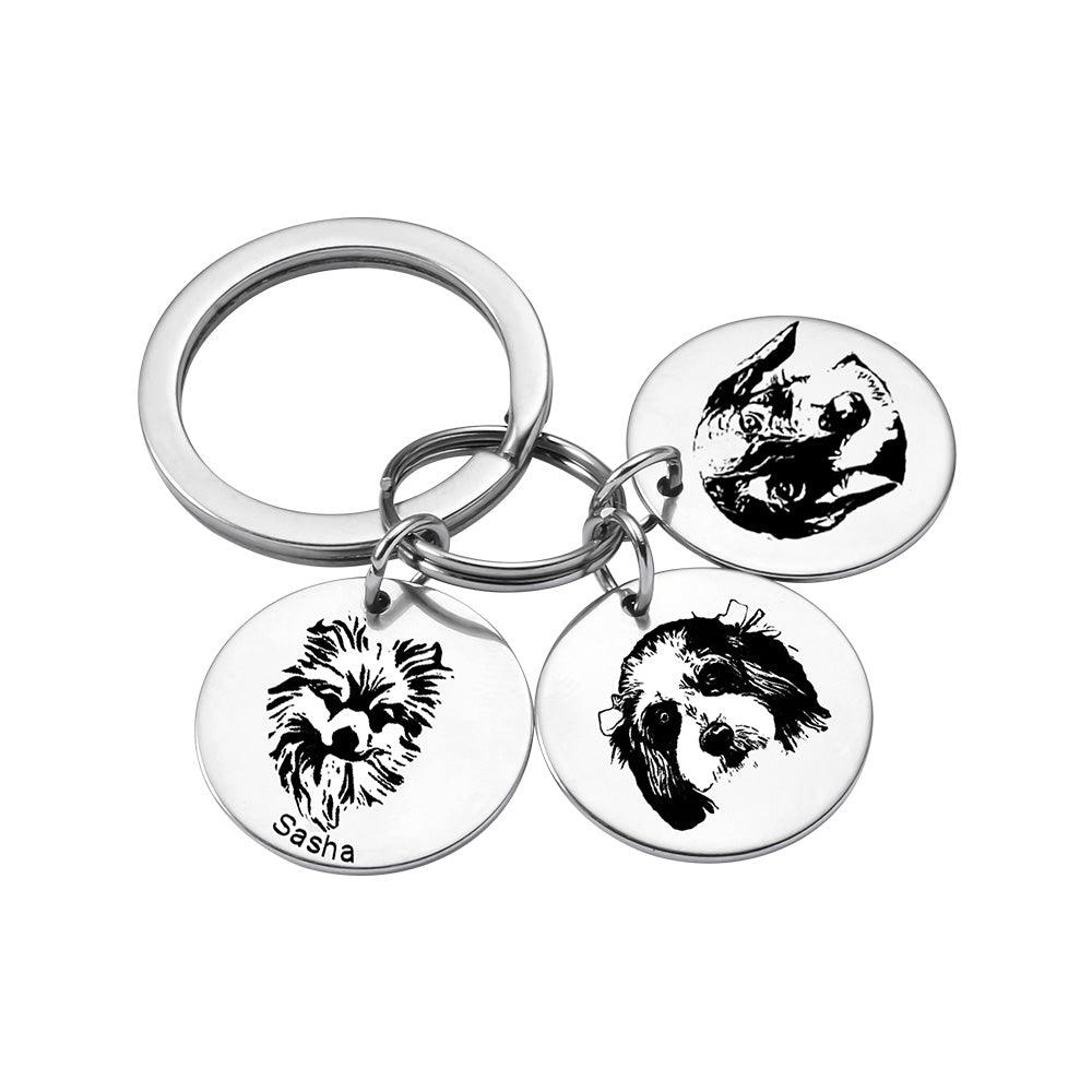 Custom Engraved Pet Keychain | Personalised Dog & Cat Portrait Gift