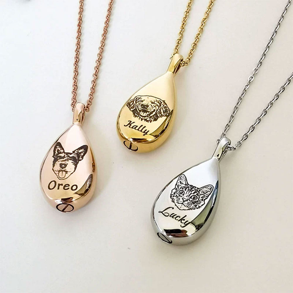 Custom Pet Portrait Memorial Necklace | Personalized Pet Ashes Keepsake