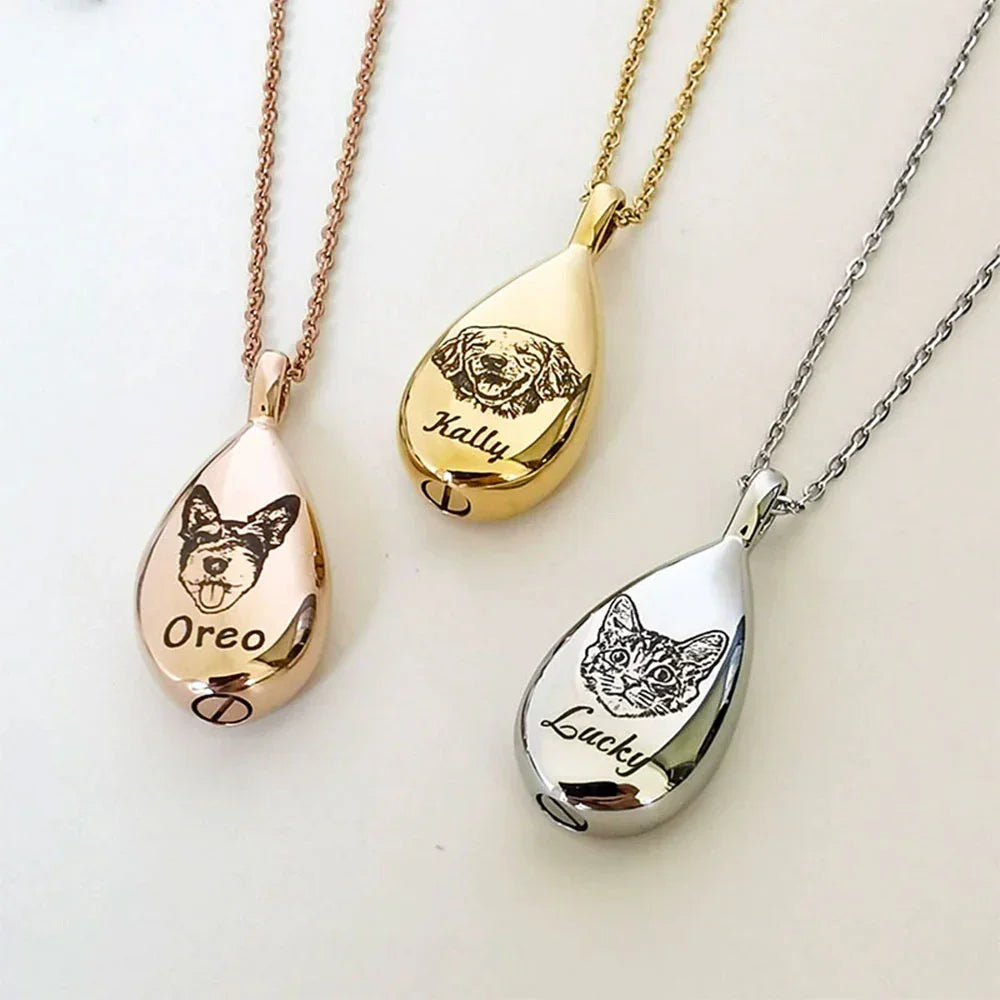 Custom Pet Portrait Memorial Necklace | Personalized Pet Ashes Keepsake