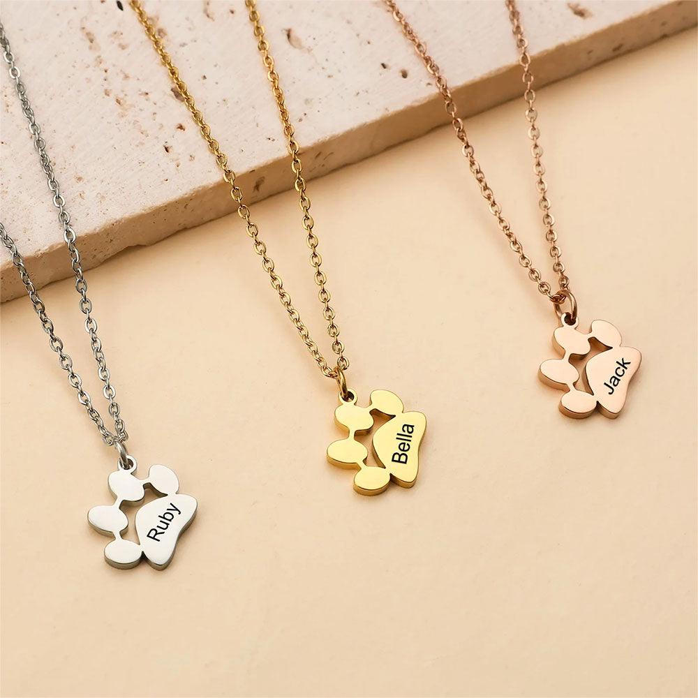 Custom Multi-Paw Print Necklace | Engraved Pet Name Pendant